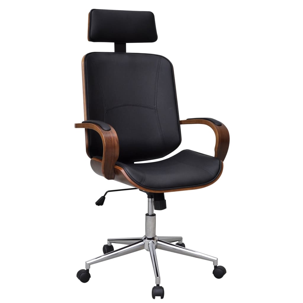 Office chair swivel with headrest bent wood and imitation leather