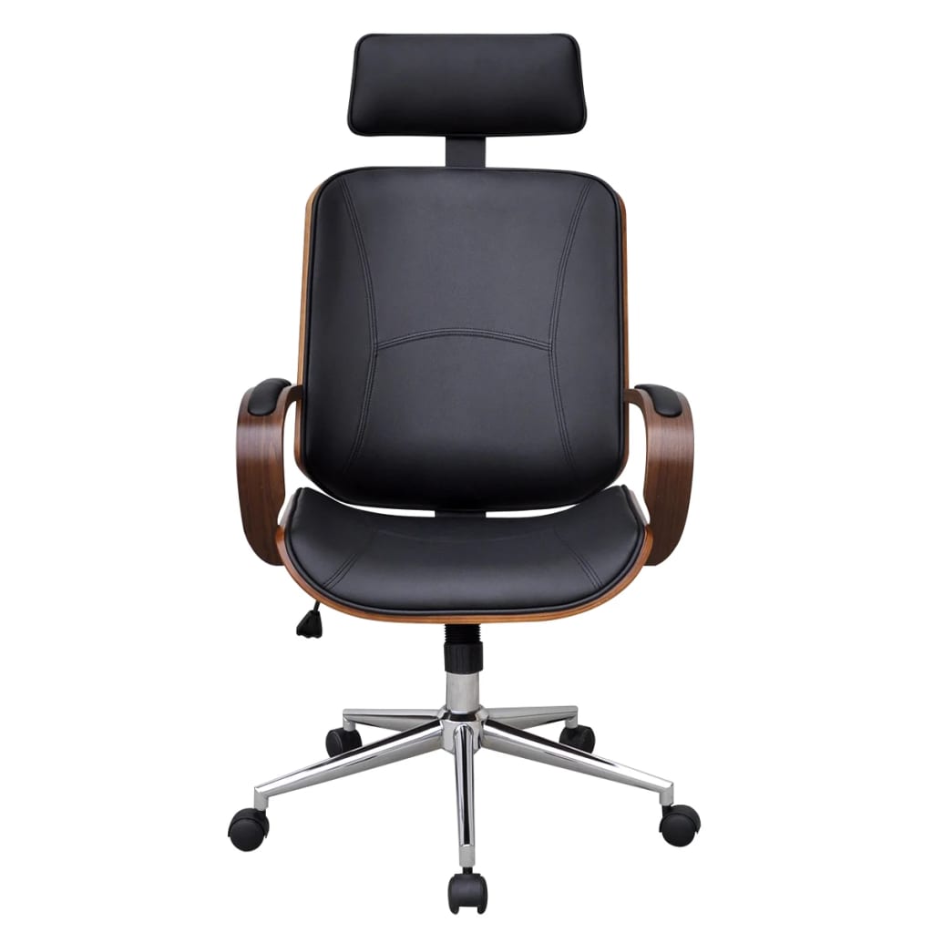 Office chair swivel with headrest bent wood and imitation leather