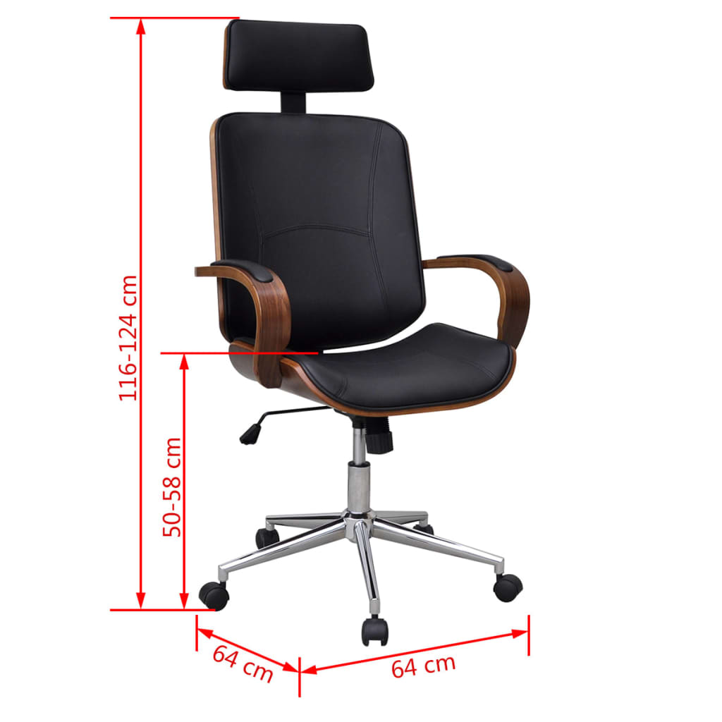 Office chair swivel with headrest bent wood and imitation leather