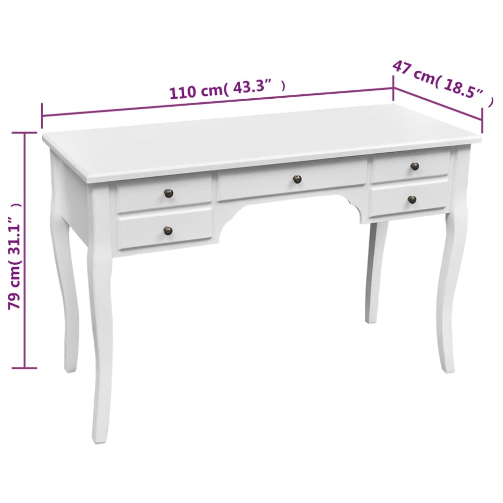 Bureau met gebogen poten en 5 lades Franse stijl