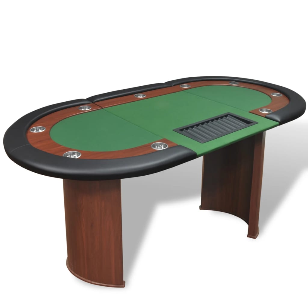 Poker table for 10 people with dealer box and chip tray green