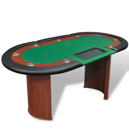 Poker table for 10 people with dealer box and chip tray green