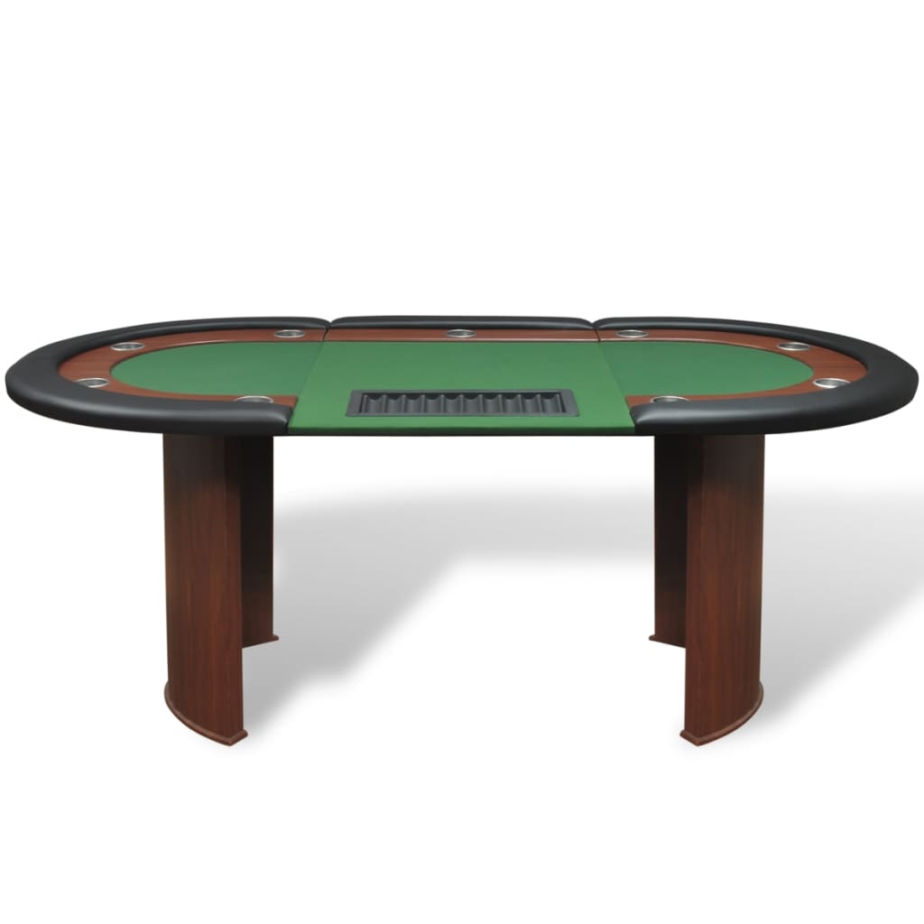 Poker table for 10 people with dealer box and chip tray green