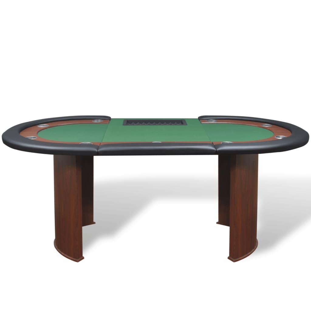 Poker table for 10 people with dealer box and chip tray green