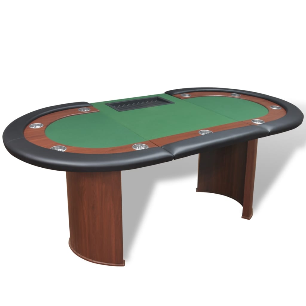 Poker table for 10 people with dealer box and chip tray green