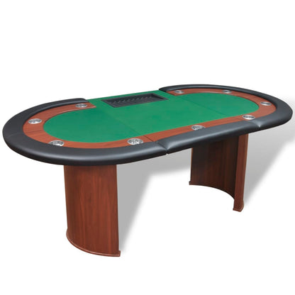Poker table for 10 people with dealer box and chip tray green