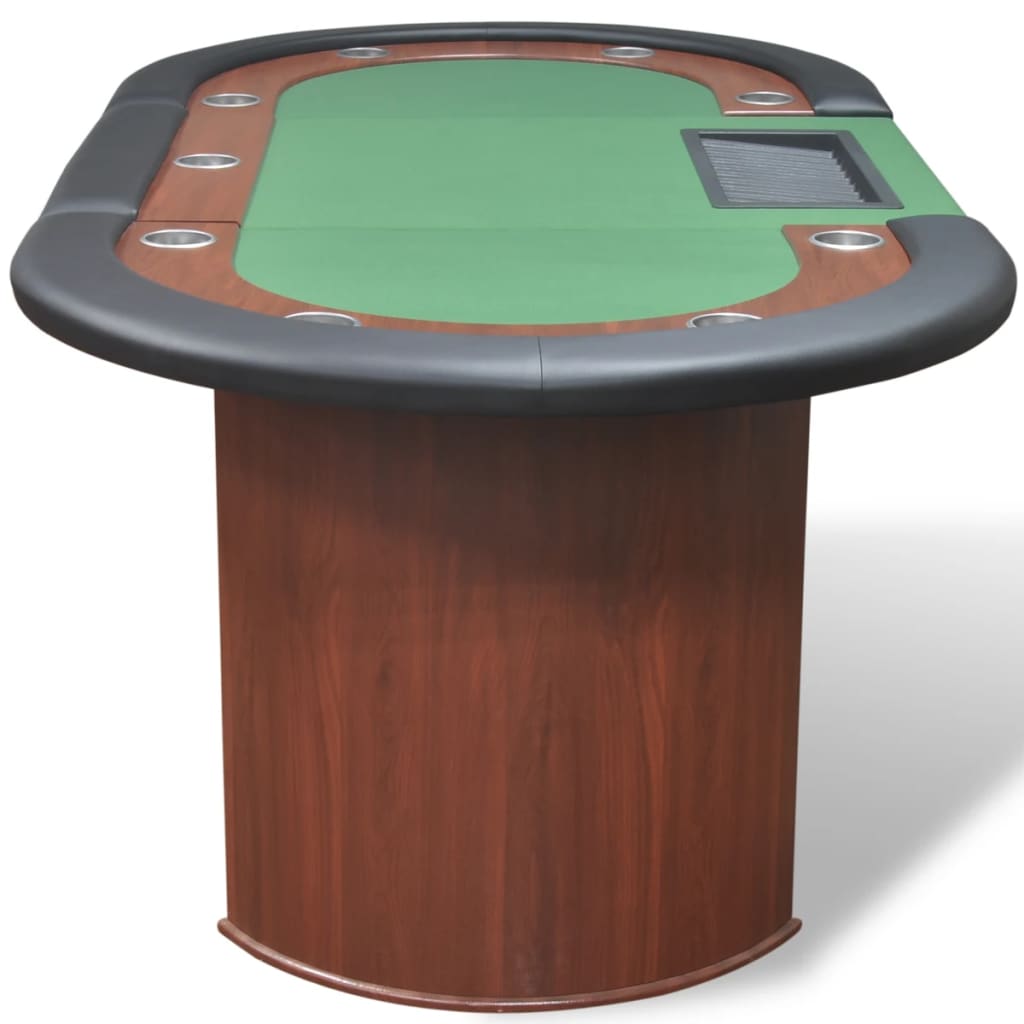 Poker table for 10 people with dealer box and chip tray green