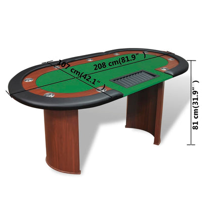 Poker table for 10 people with dealer box and chip tray green