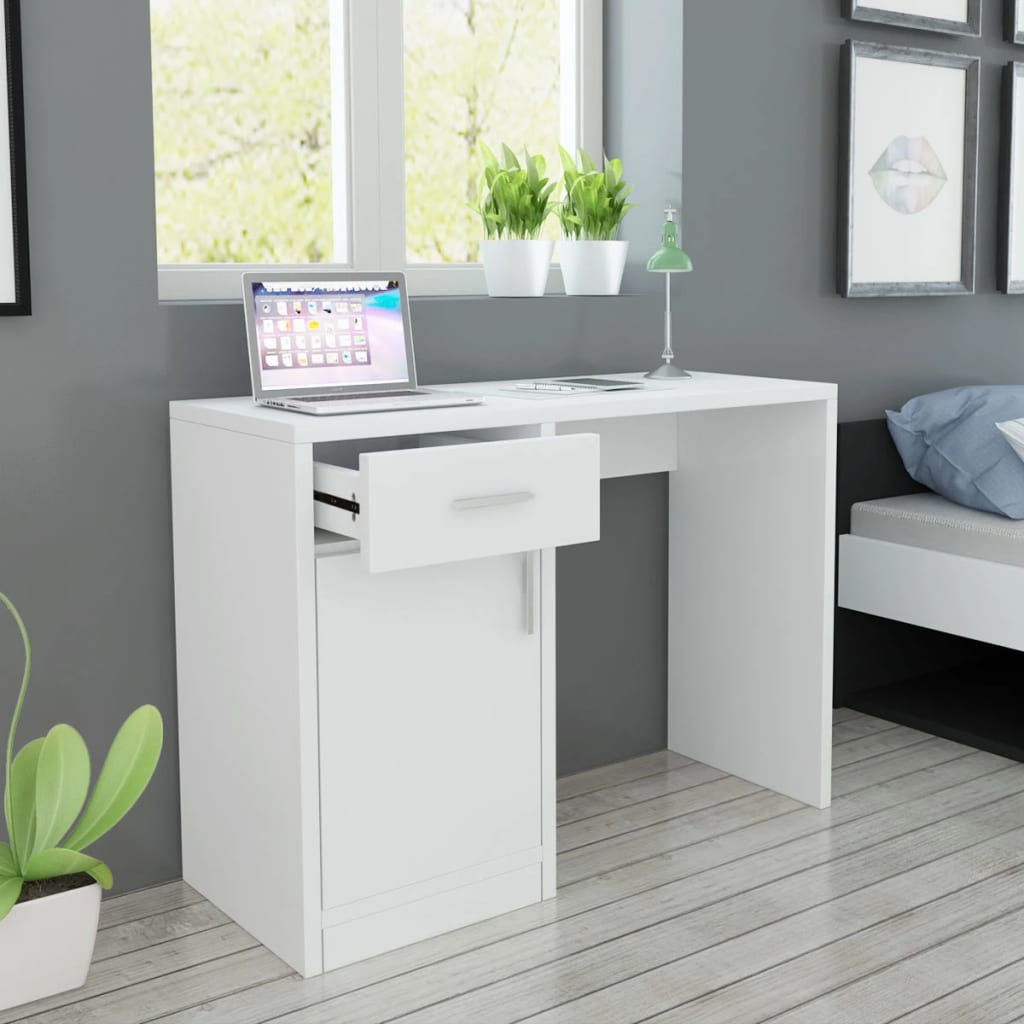 Bureau met lade en kastje 100x40x73 cm wit