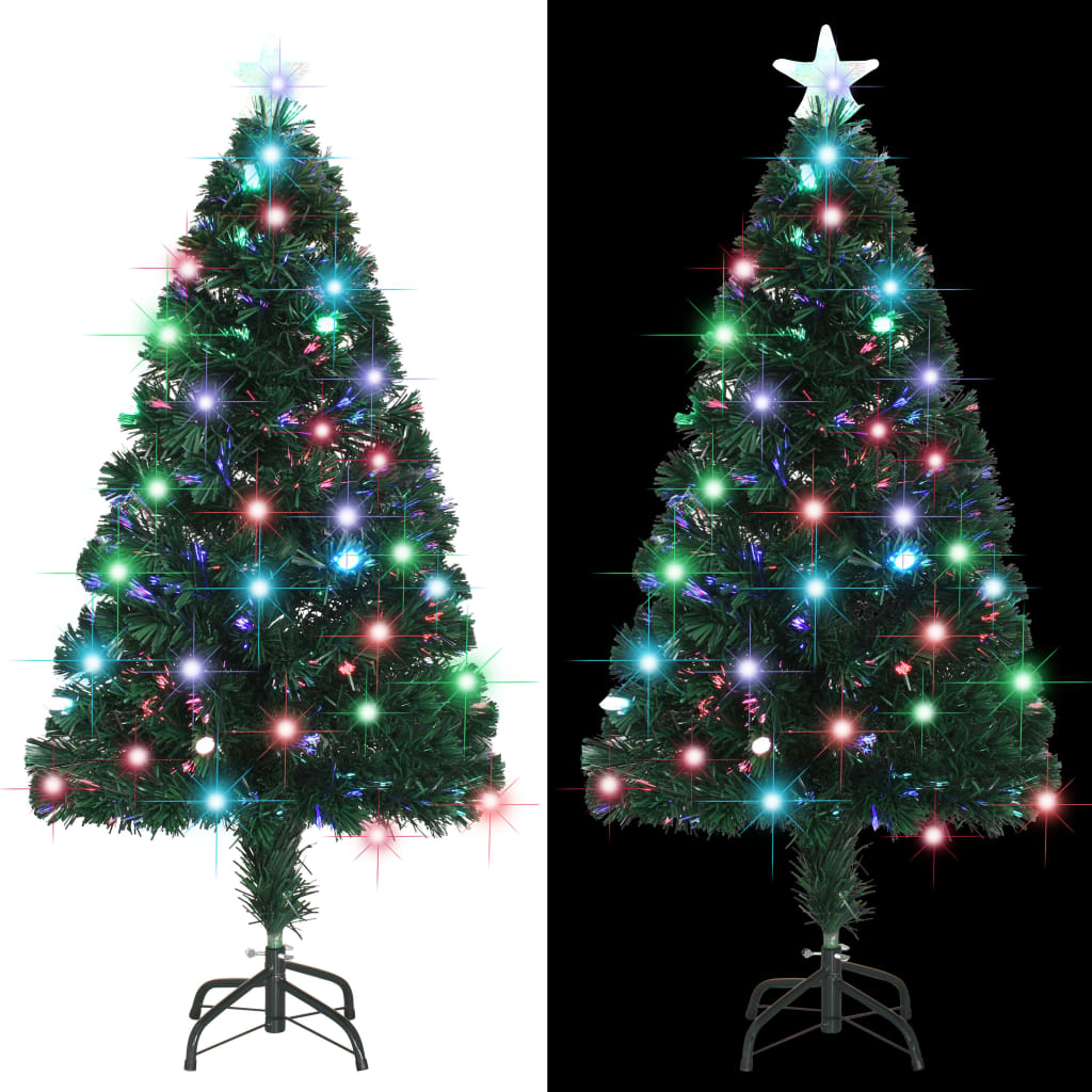 Voorverlichte kerstboom met standaard en LED 120 cm glasvezel