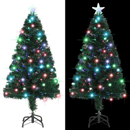 Voorverlichte kerstboom met standaard en LED 120 cm glasvezel