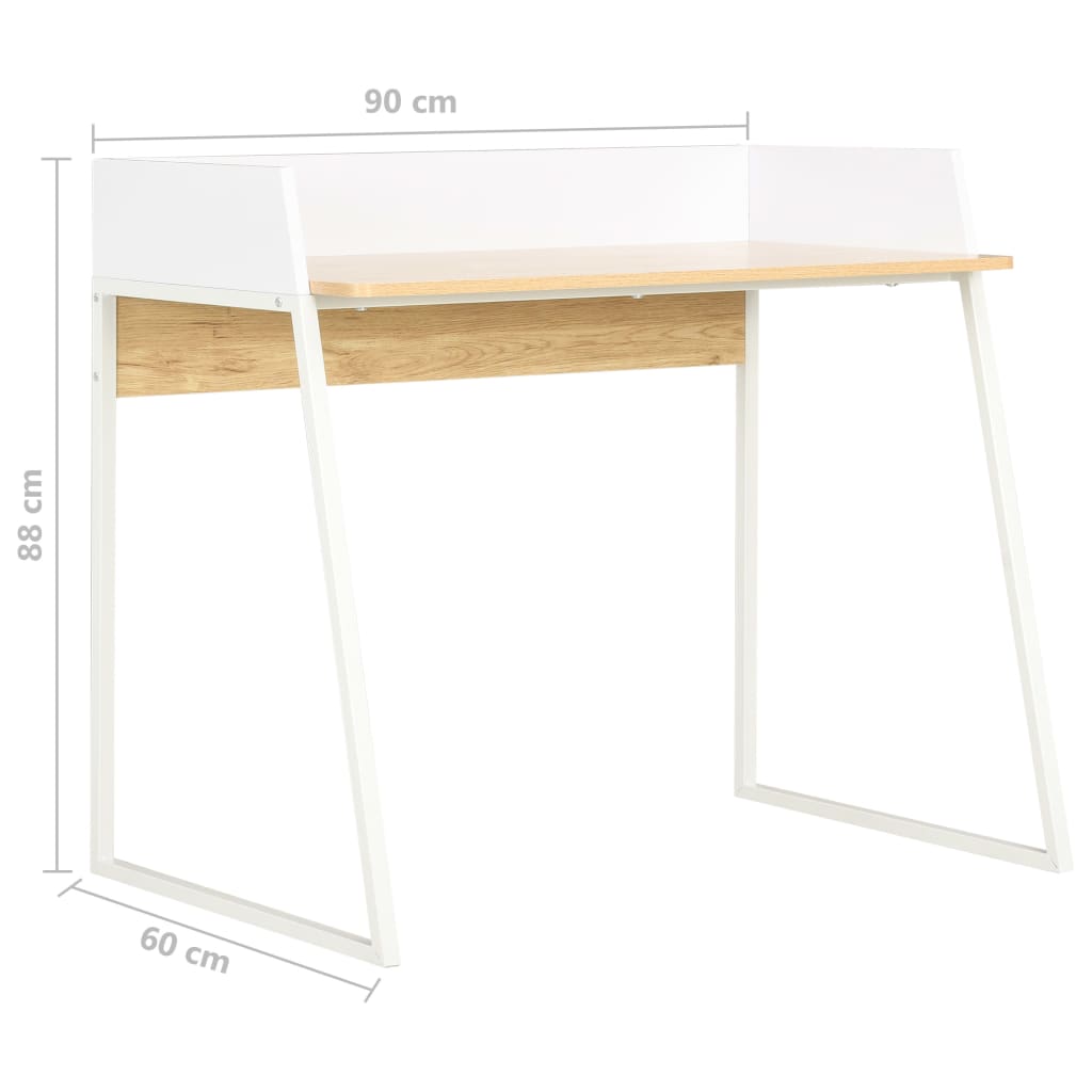 Desk 90x60x88 cm white and oak colored