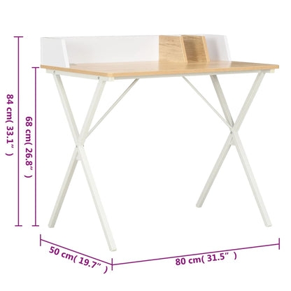 Desk 80x50x84 cm white and natural