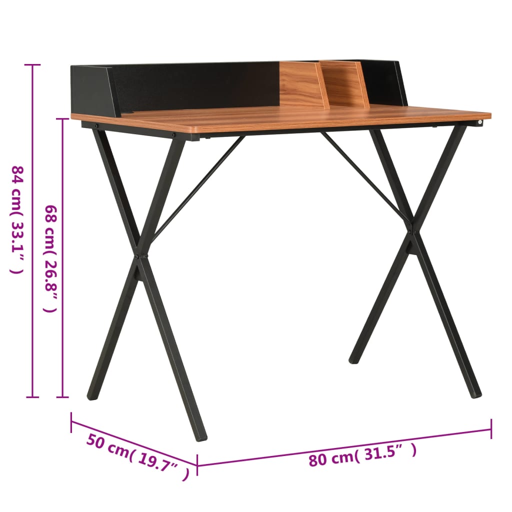 Desk 80x50x84 cm black and brown