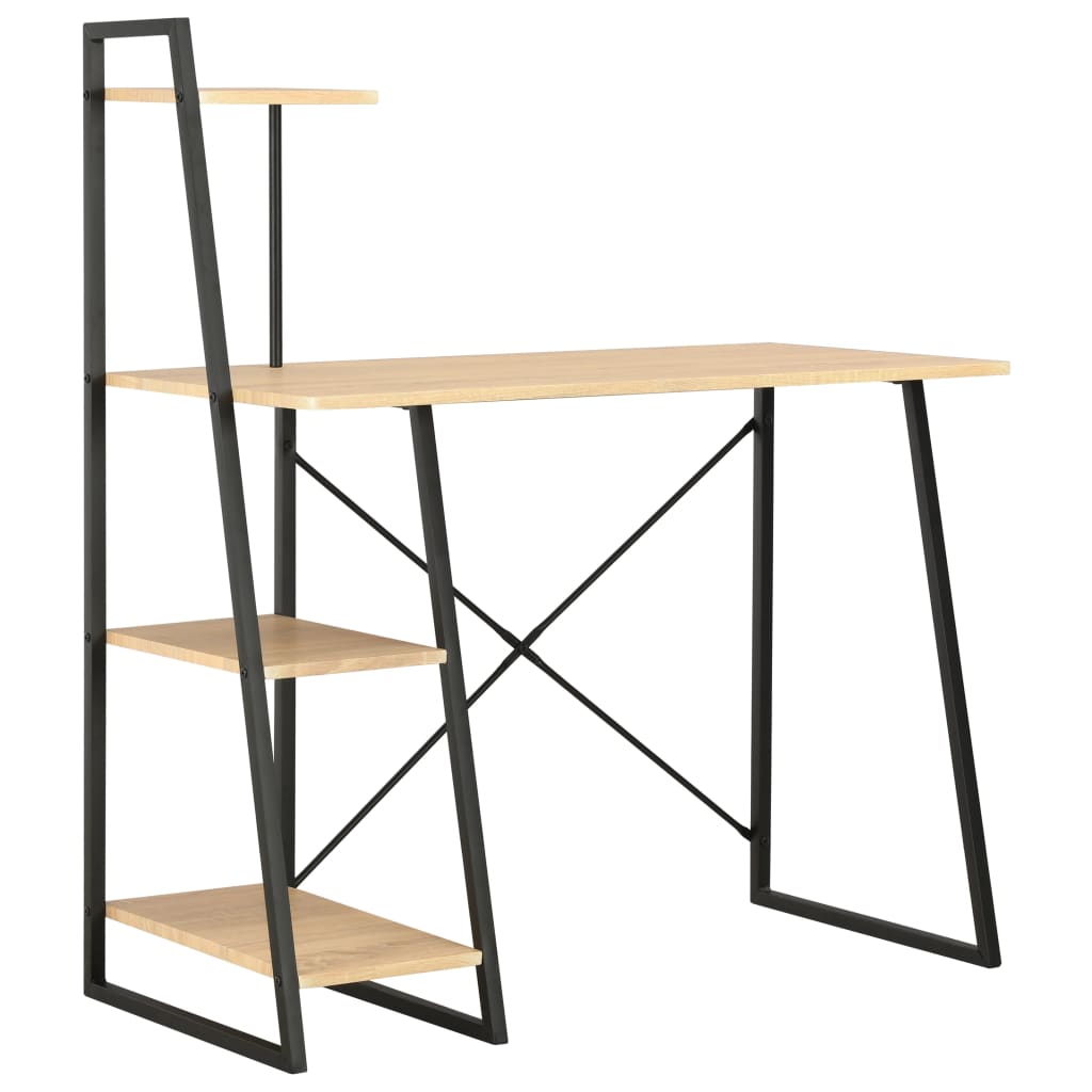 Desk with shelves 102x50x117 cm black and oak colored