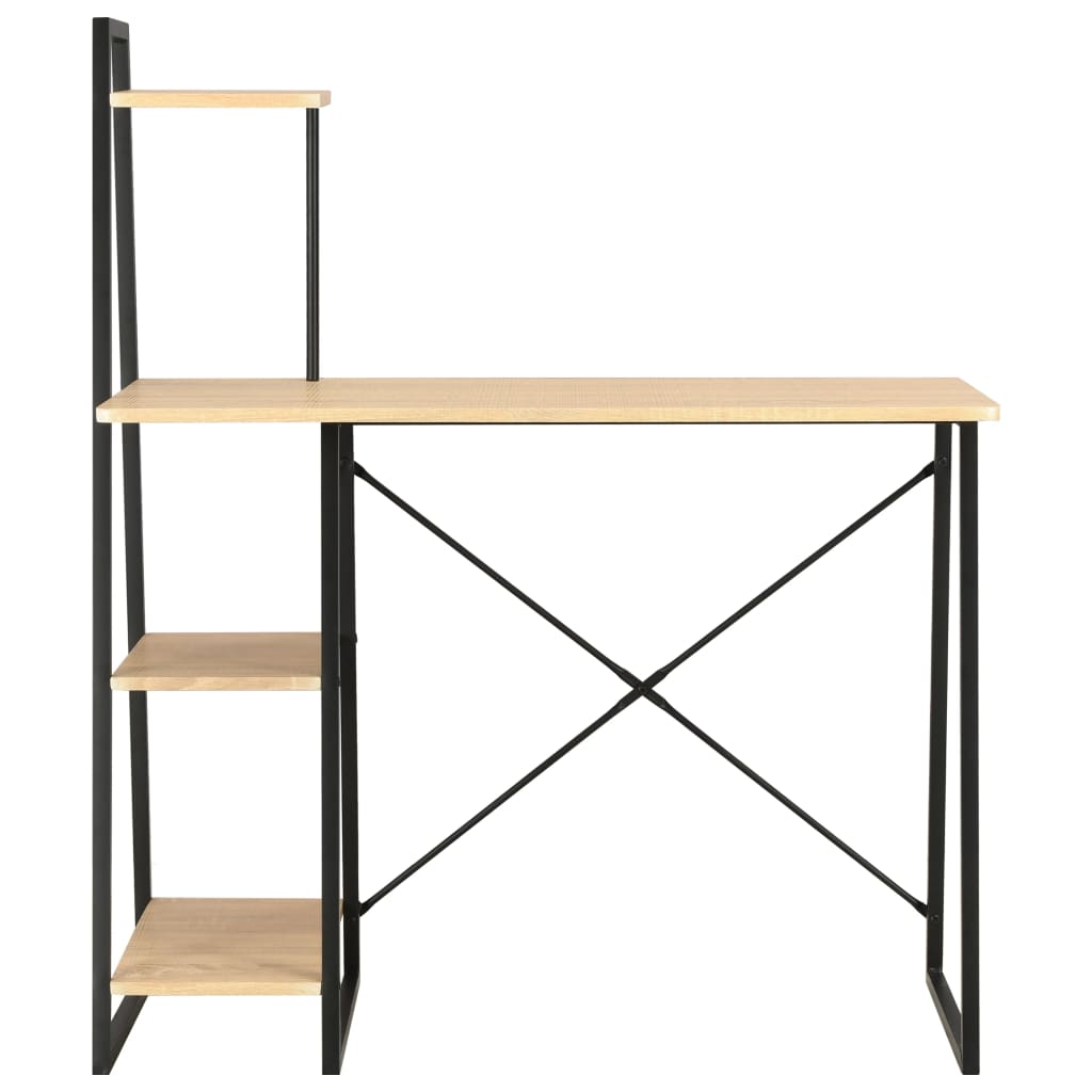 Desk with shelves 102x50x117 cm black and oak colored
