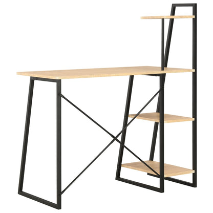 Desk with shelves 102x50x117 cm black and oak colored
