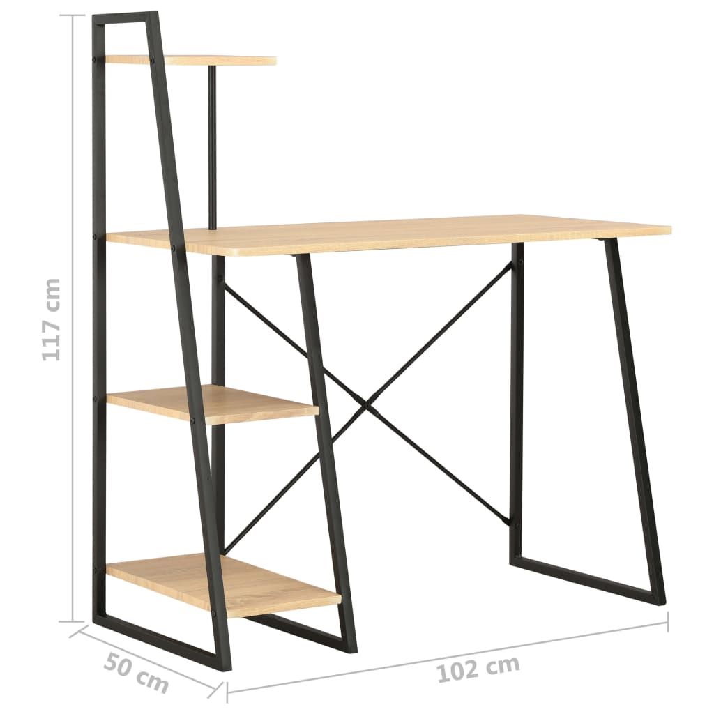 Desk with shelves 102x50x117 cm black and oak colored