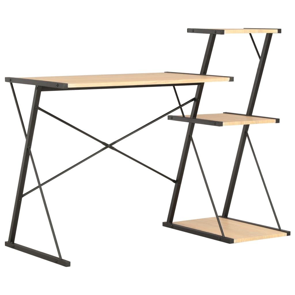 Desk with shelf 116x50x93 cm black and oak colored