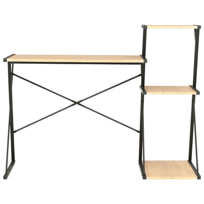 Desk with shelf 116x50x93 cm black and oak colored