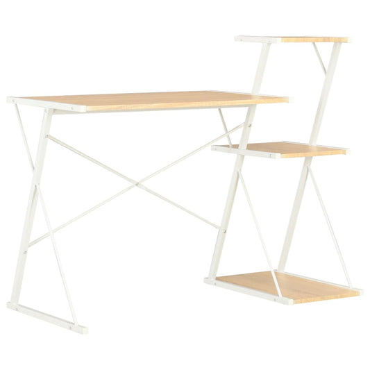 Desk with shelf 116x50x93 cm white and oak colored