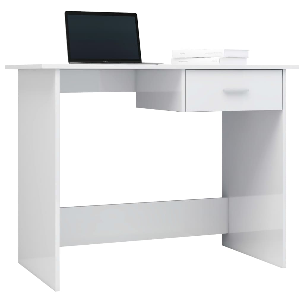Desk 100x50x76 cm processed wood high-gloss white