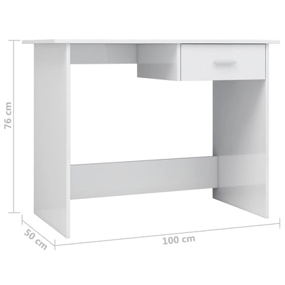 Desk 100x50x76 cm processed wood high-gloss white