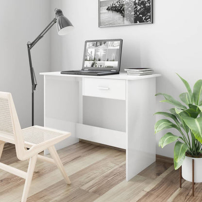 Desk 100x50x76 cm processed wood high-gloss white