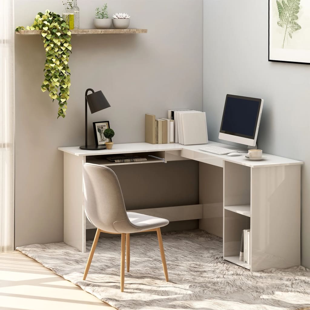 Corner desk L-shaped 120x140x75 cm processed wood high-gloss white