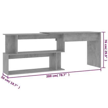 Corner desk 200x50x76 cm processed wood concrete gray