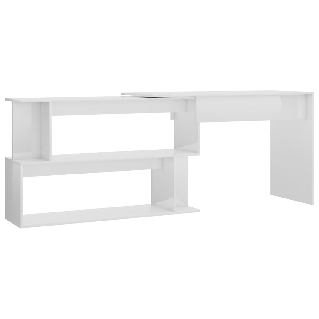 Corner desk 200x50x76 cm processed wood high-gloss white