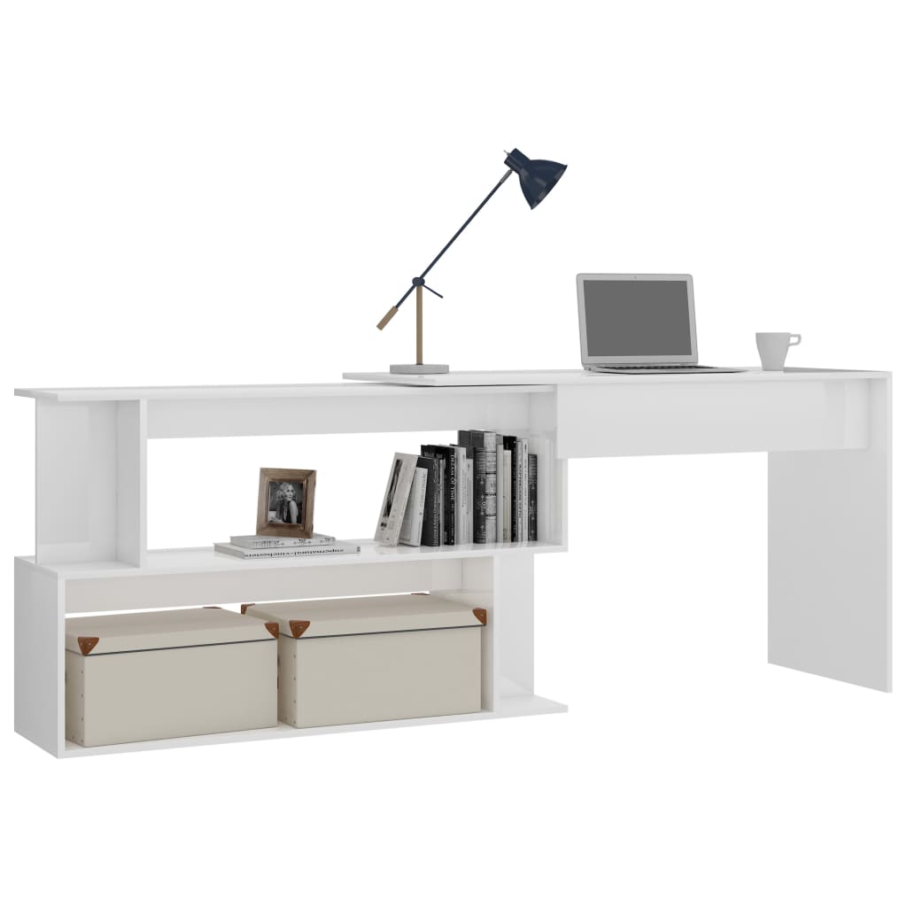 Corner desk 200x50x76 cm processed wood high-gloss white