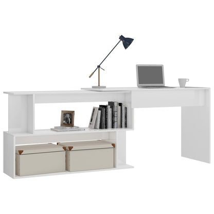 Corner desk 200x50x76 cm processed wood high-gloss white