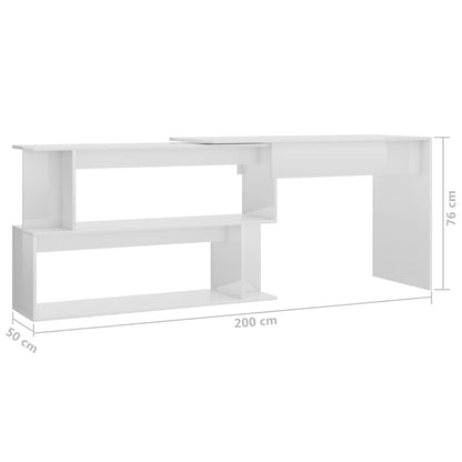 Corner desk 200x50x76 cm processed wood high-gloss white