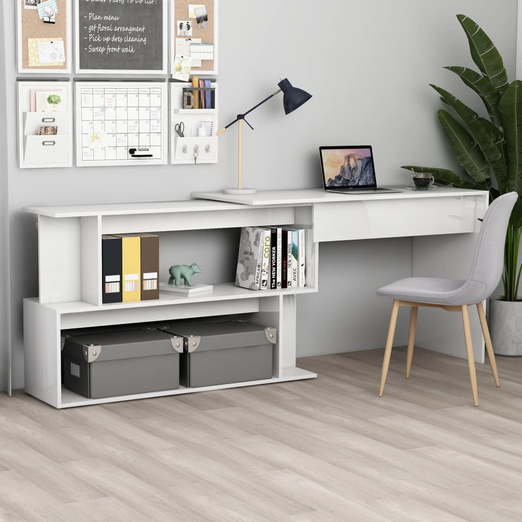 Corner desk 200x50x76 cm processed wood high-gloss white