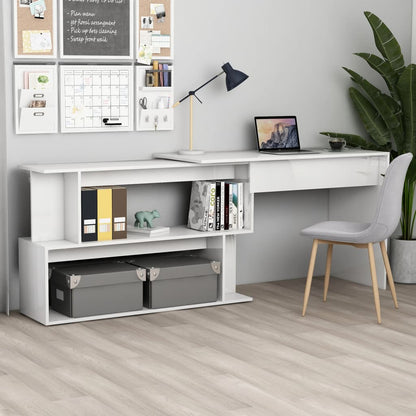 Corner desk 200x50x76 cm processed wood high-gloss white