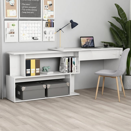 Corner desk 200x50x76 cm processed wood high-gloss white