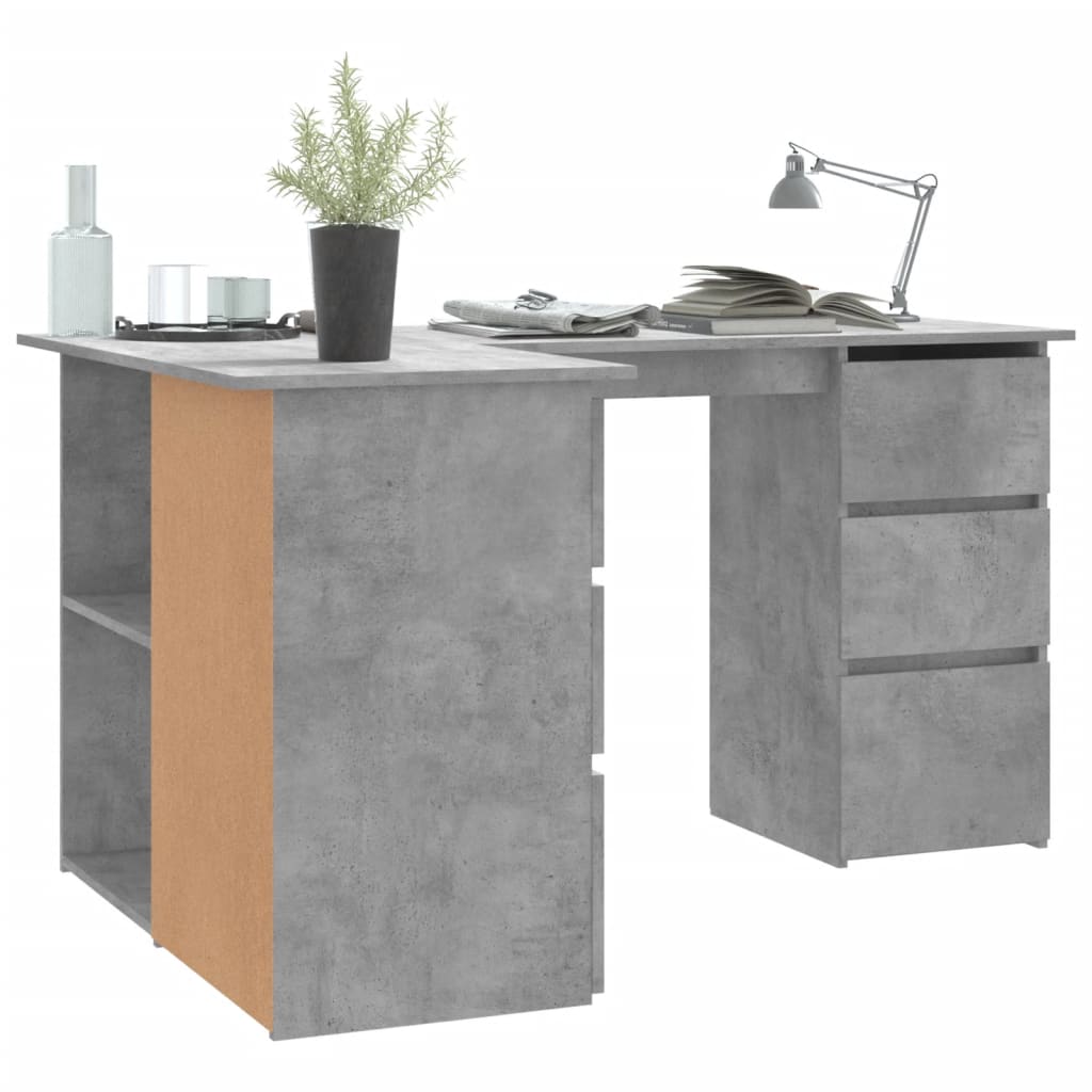 Corner desk 145x100x76 cm processed wood concrete gray