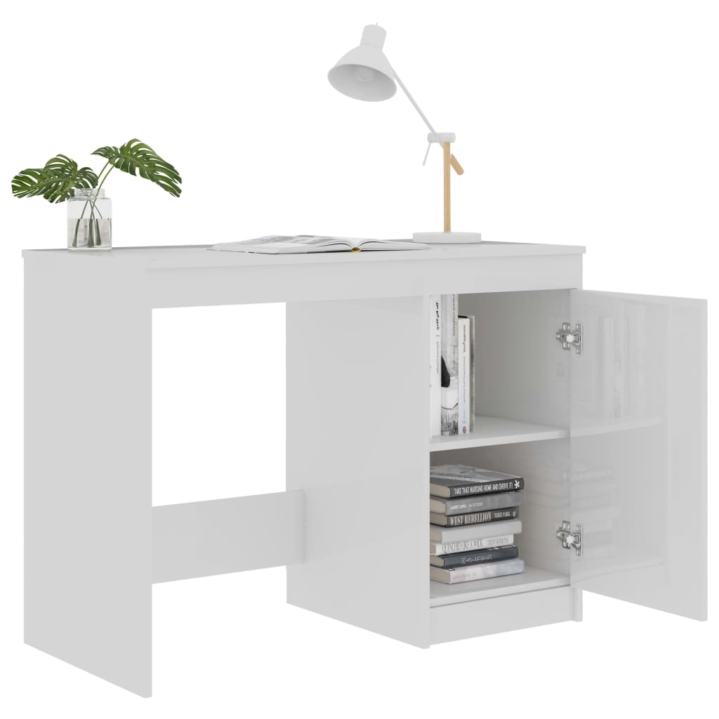 Desk 100x50x76 cm processed wood high-gloss white