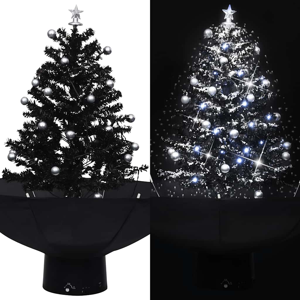 Kerstboom sneeuwend met paraplubasis 75 cm PVC zwart
