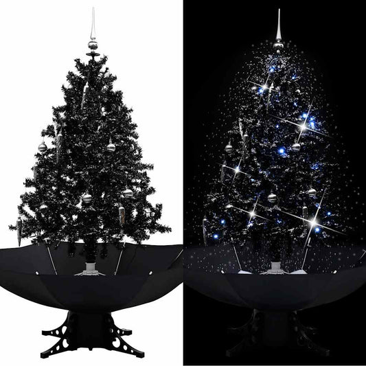 Kerstboom sneeuwend met paraplubasis 140 cm PVC zwart