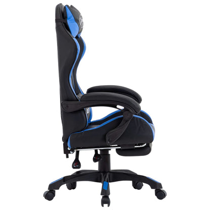 Racing seat with footrest, artificial leather, blue and black