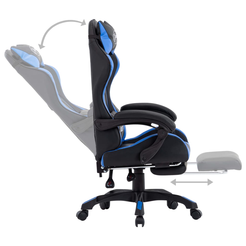 Racing seat with footrest, artificial leather, blue and black
