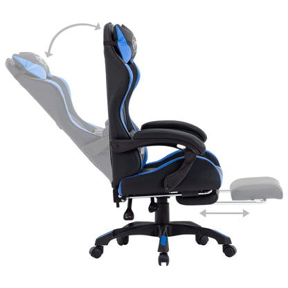 Racing seat with footrest, artificial leather, blue and black