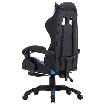 Racing seat with footrest, artificial leather, blue and black