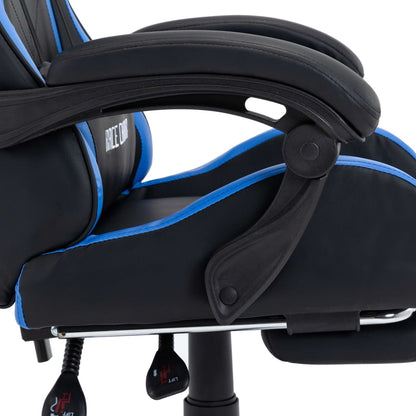 Racing seat with footrest, artificial leather, blue and black