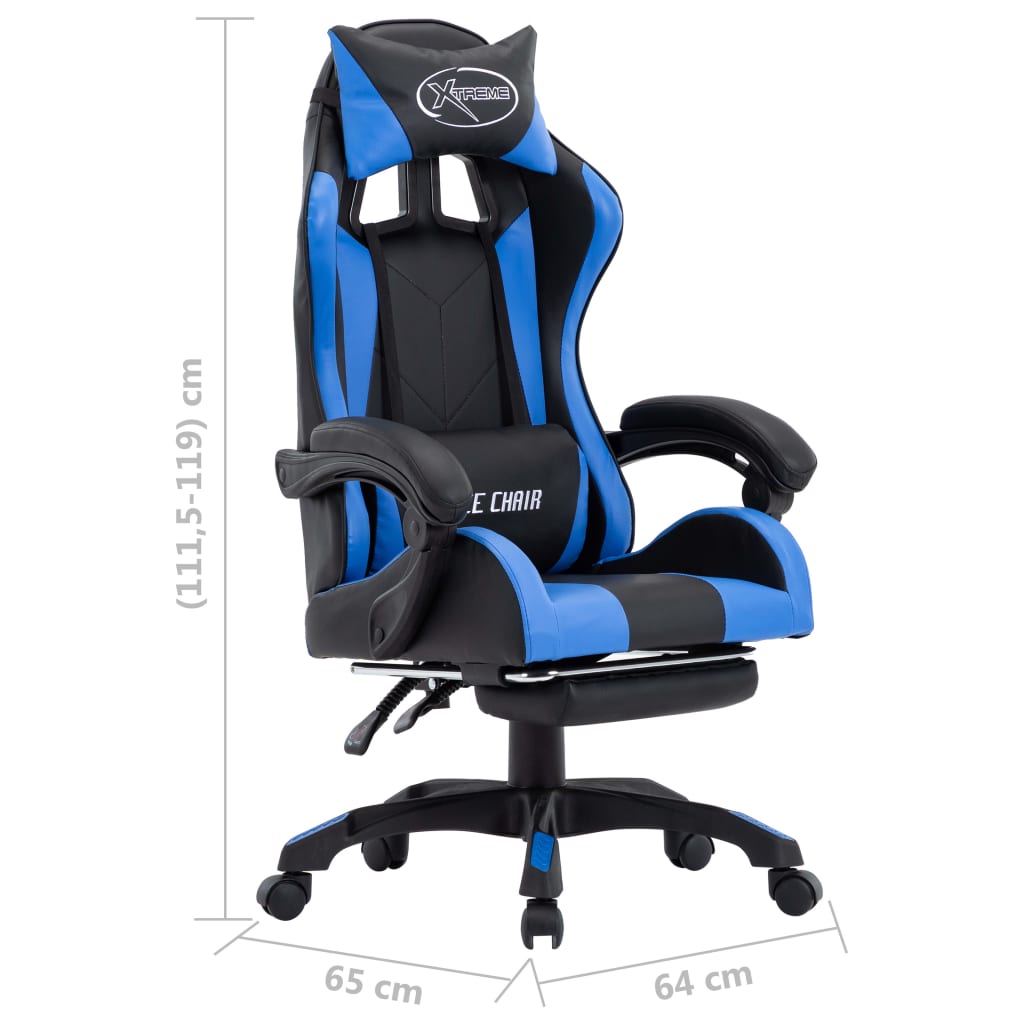 Racing seat with footrest, artificial leather, blue and black