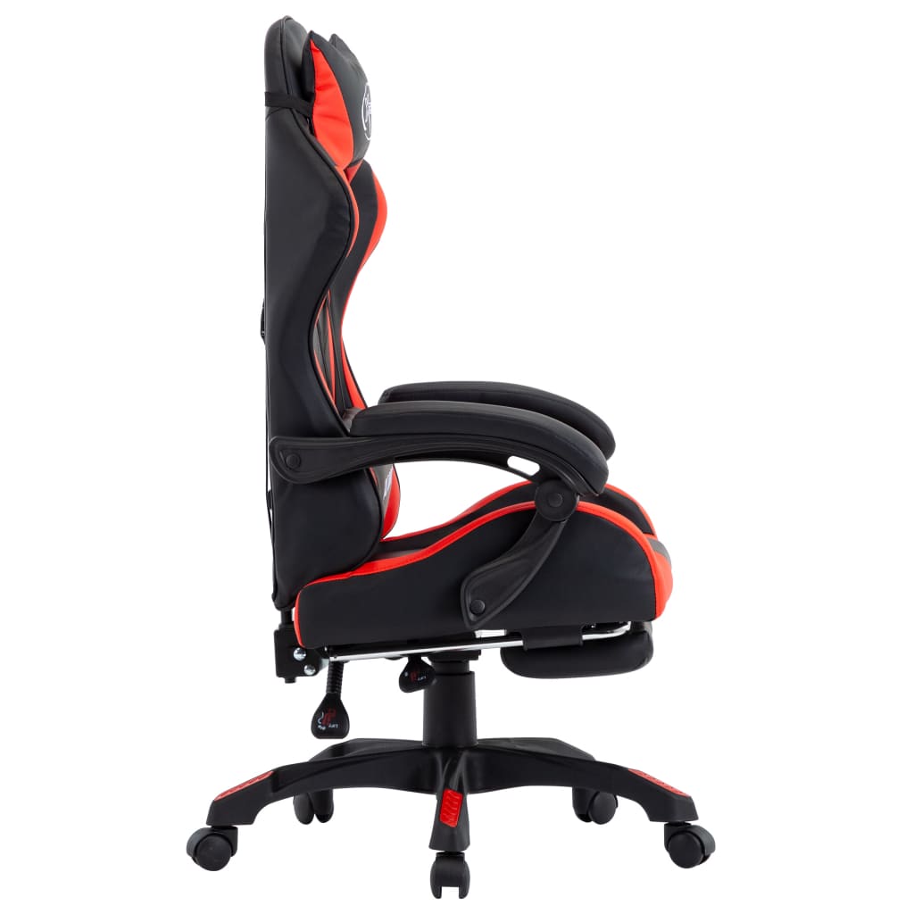 Racing seat with footrest artificial leather red and black