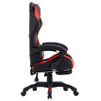 Racing seat with footrest artificial leather red and black