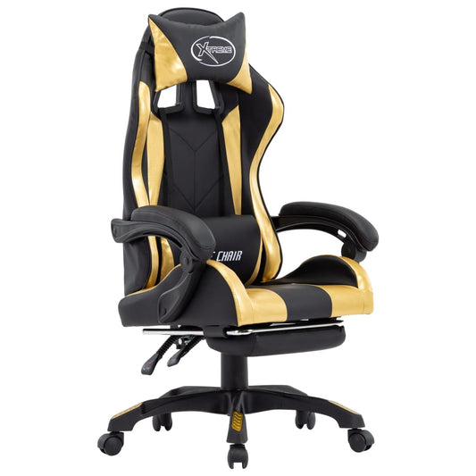 Racing seat with footrest, artificial leather, gold and black